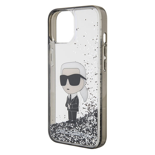 Tok Apple iPhone 15-höz, Karl Lagerfeld, Liquid Glitter Ikonik Karl, Átlátszó