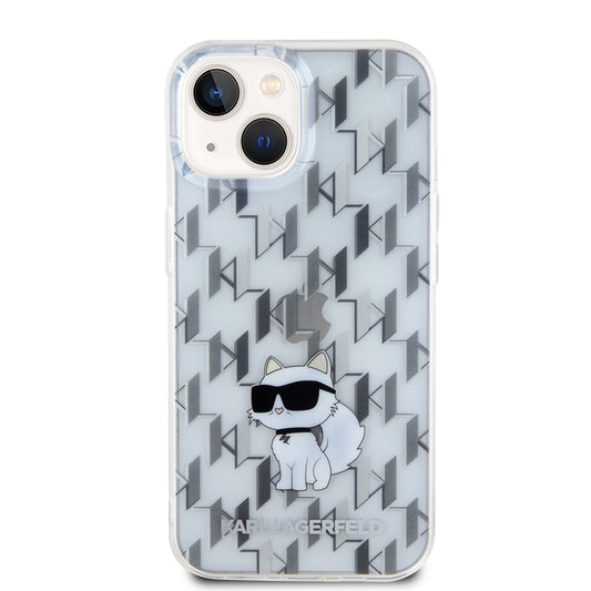 Tok Apple iPhone 15-höz, Karl Lagerfeld, Monogram Choupette, Átlátszó