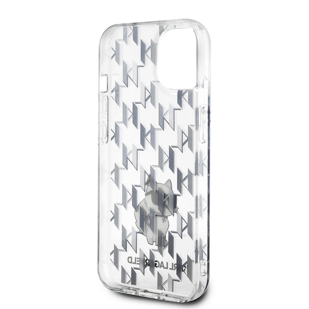 Case for Apple iPhone 15, Karl Lagerfeld, Monogram Choupette, Transparent