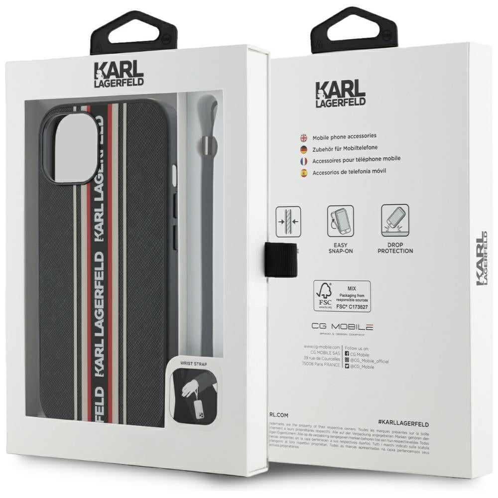 Tok Apple iPhone 15-höz, Karl Lagerfeld, Saffiano Athleisure Stripes with Strap, Rosie
