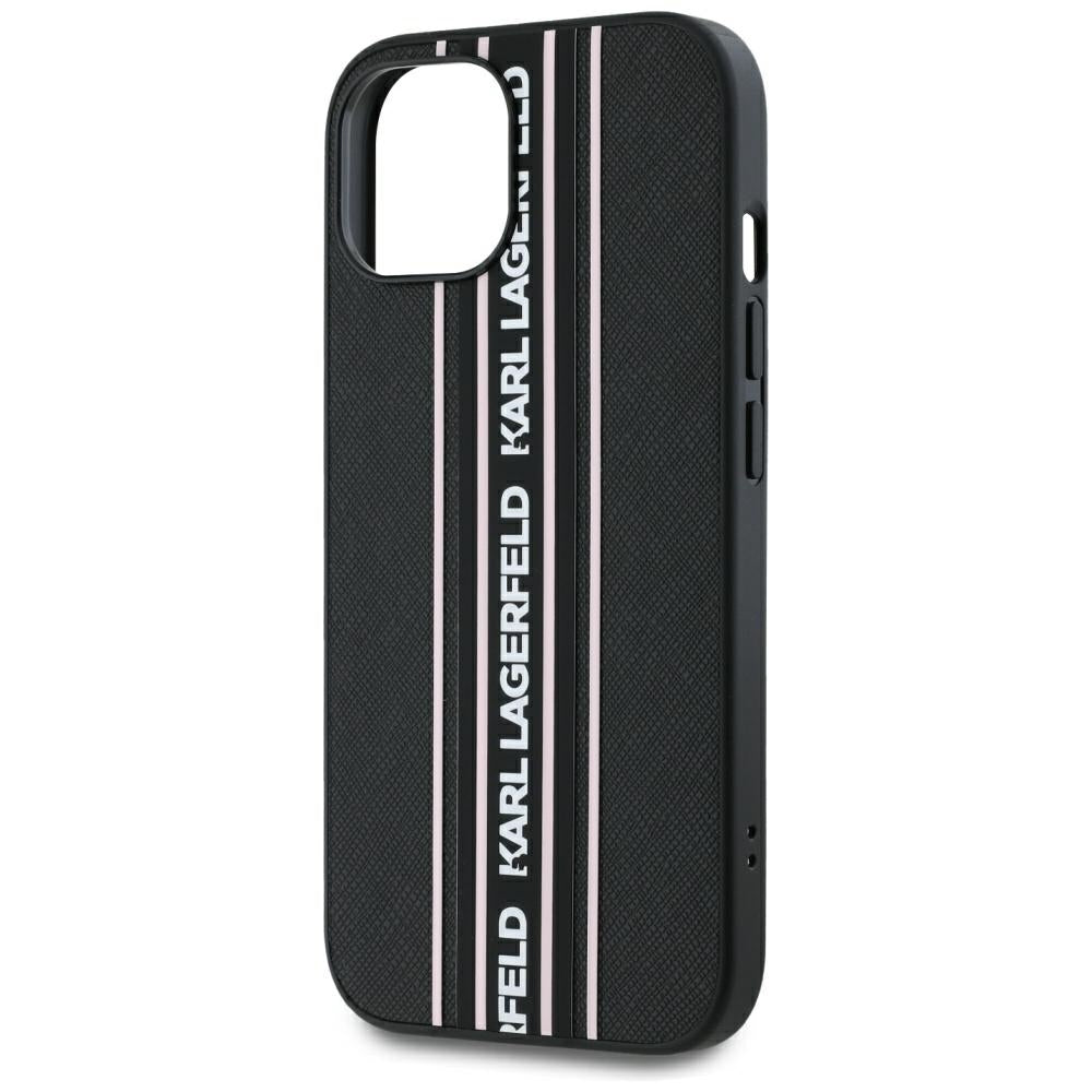 Tok Apple iPhone 15-höz, Karl Lagerfeld, Saffiano Athleisure Stripes with Strap, Rózsaszín