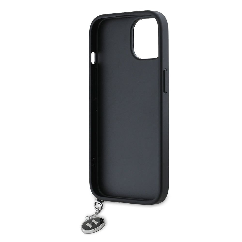 Tok Apple iPhone 15-höz, Karl Lagerfeld, Saffiano Rhinestones & Charm, Fekete