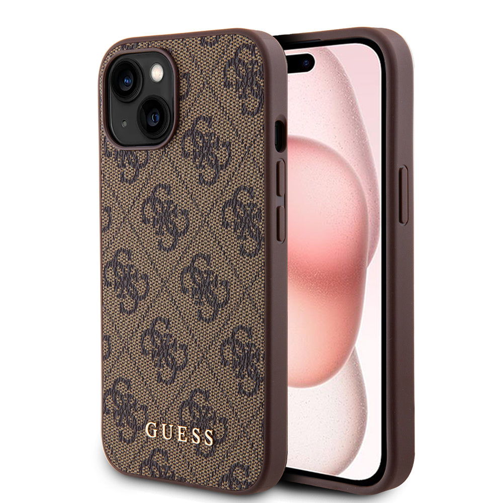 Case for Apple iPhone 15 Plus, Guess, 4G Metal Gold Logo, Brown