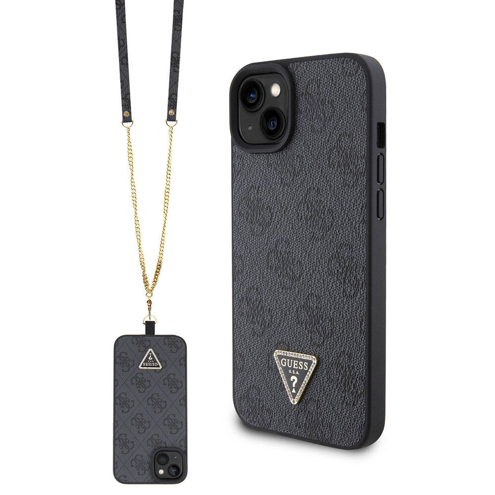 Case for Apple iPhone 15 Plus, Guess, Crossbody 4G Metal Logo, Black