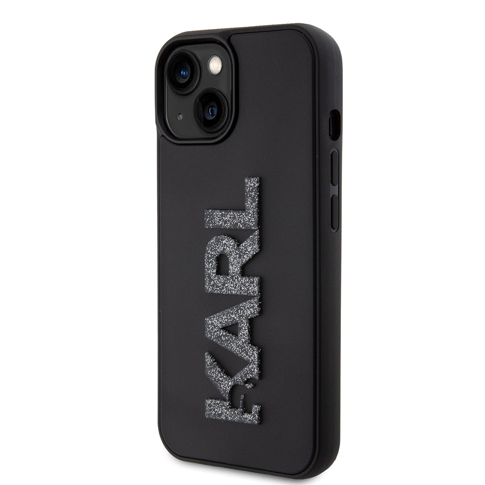 Tok a Apple iPhone 15 Plus-hoz, Karl Lagerfeld, 3D Rubber Glitter Logo, Fekete