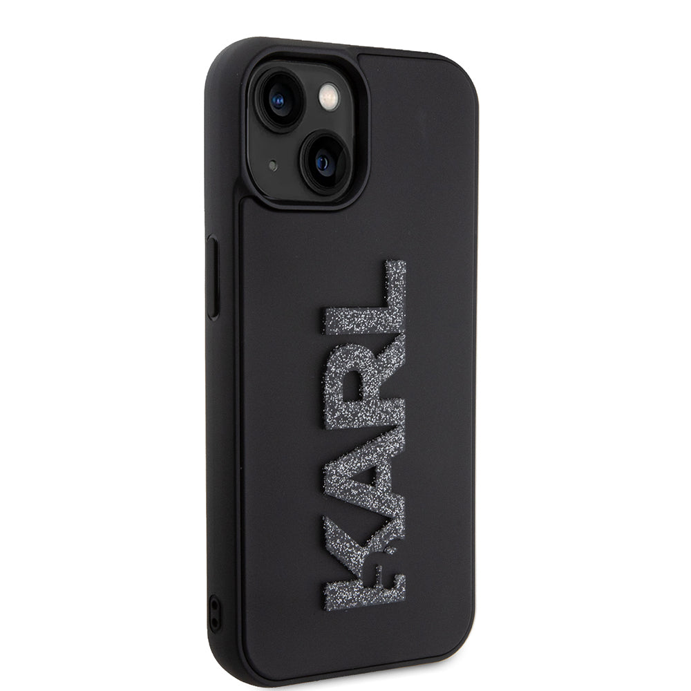 Tok a Apple iPhone 15 Plus-hoz, Karl Lagerfeld, 3D Rubber Glitter Logo, Fekete