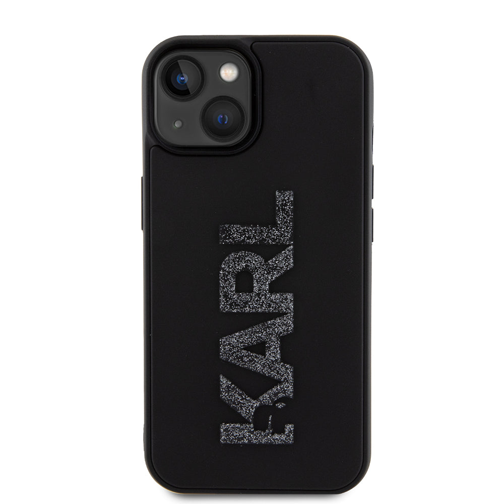 Tok a Apple iPhone 15 Plus-hoz, Karl Lagerfeld, 3D Rubber Glitter Logo, Fekete