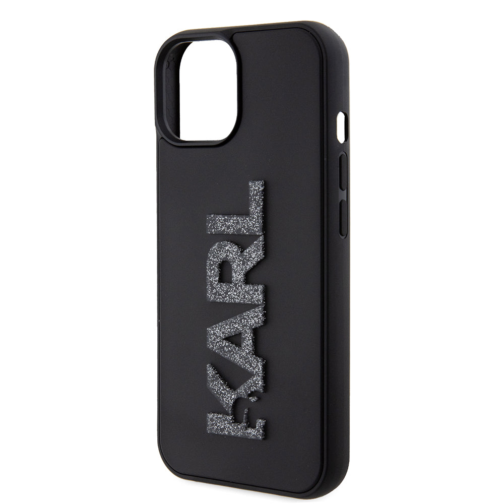 Tok a Apple iPhone 15 Plus-hoz, Karl Lagerfeld, 3D Rubber Glitter Logo, Fekete