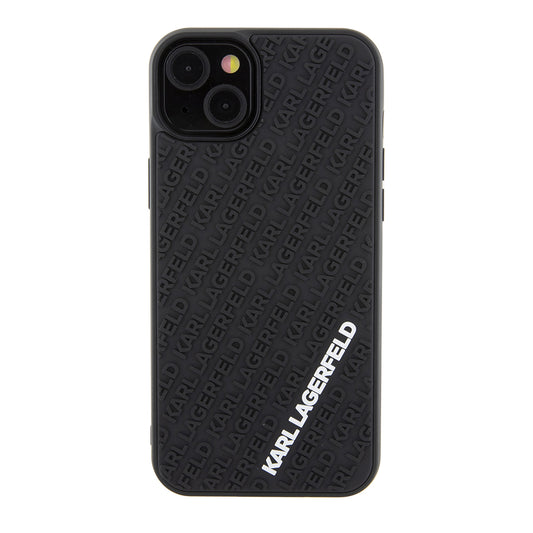 Tok a Apple iPhone 15 Plus-hoz, Karl Lagerfeld, 3D Rubber Multi Logo, Fekete
