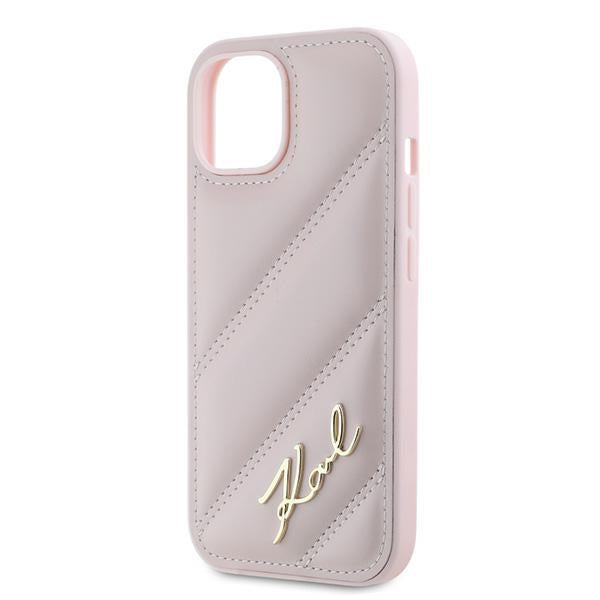 Tok Apple iPhone 15 Plus-hoz, Karl Lagerfeld, Diagonal Quilted Script, Rózsaszín