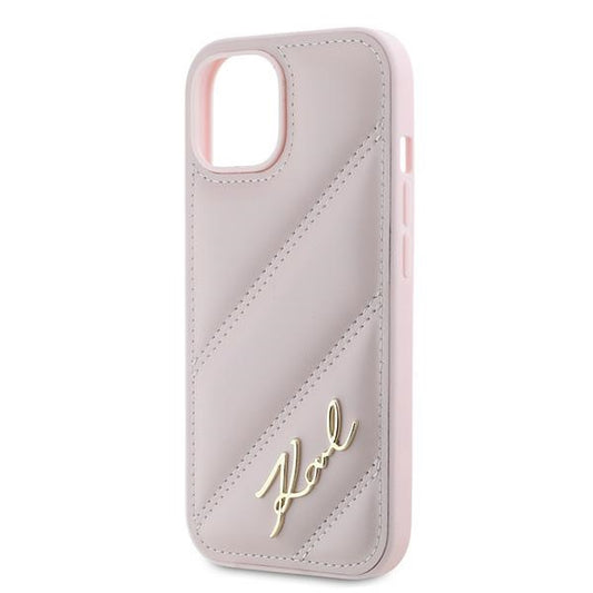 Tok Apple iPhone 15 Plus-hoz, Karl Lagerfeld, Diagonal Quilted Script, Rózsaszín