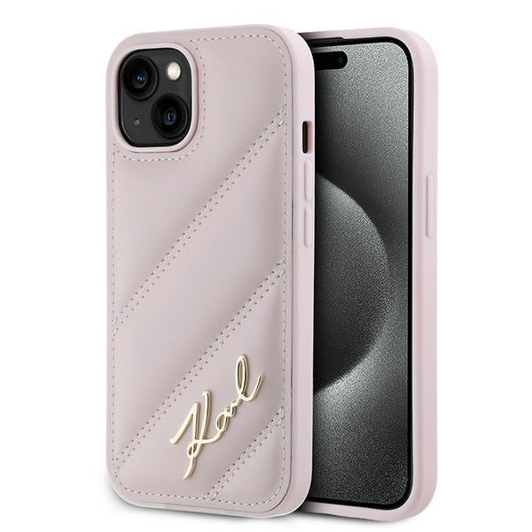 Tok Apple iPhone 15 Plus-hoz, Karl Lagerfeld, Diagonal Quilted Script, Rózsaszín
