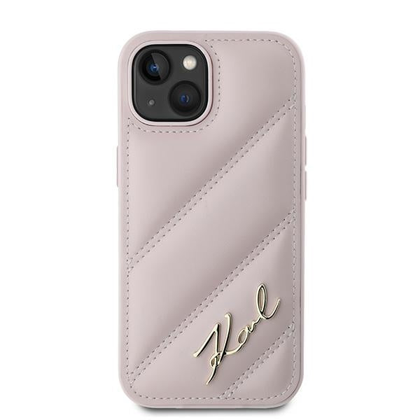 Tok Apple iPhone 15 Plus-hoz, Karl Lagerfeld, Diagonal Quilted Script, Rózsaszín