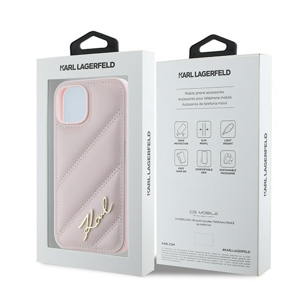 Tok Apple iPhone 15 Plus-hoz, Karl Lagerfeld, Diagonal Quilted Script, Rózsaszín