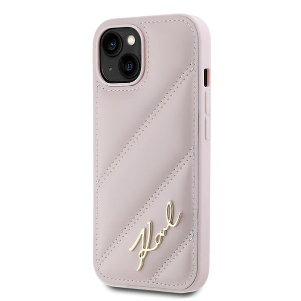 Tok Apple iPhone 15 Plus-hoz, Karl Lagerfeld, Diagonal Quilted Script, Rózsaszín