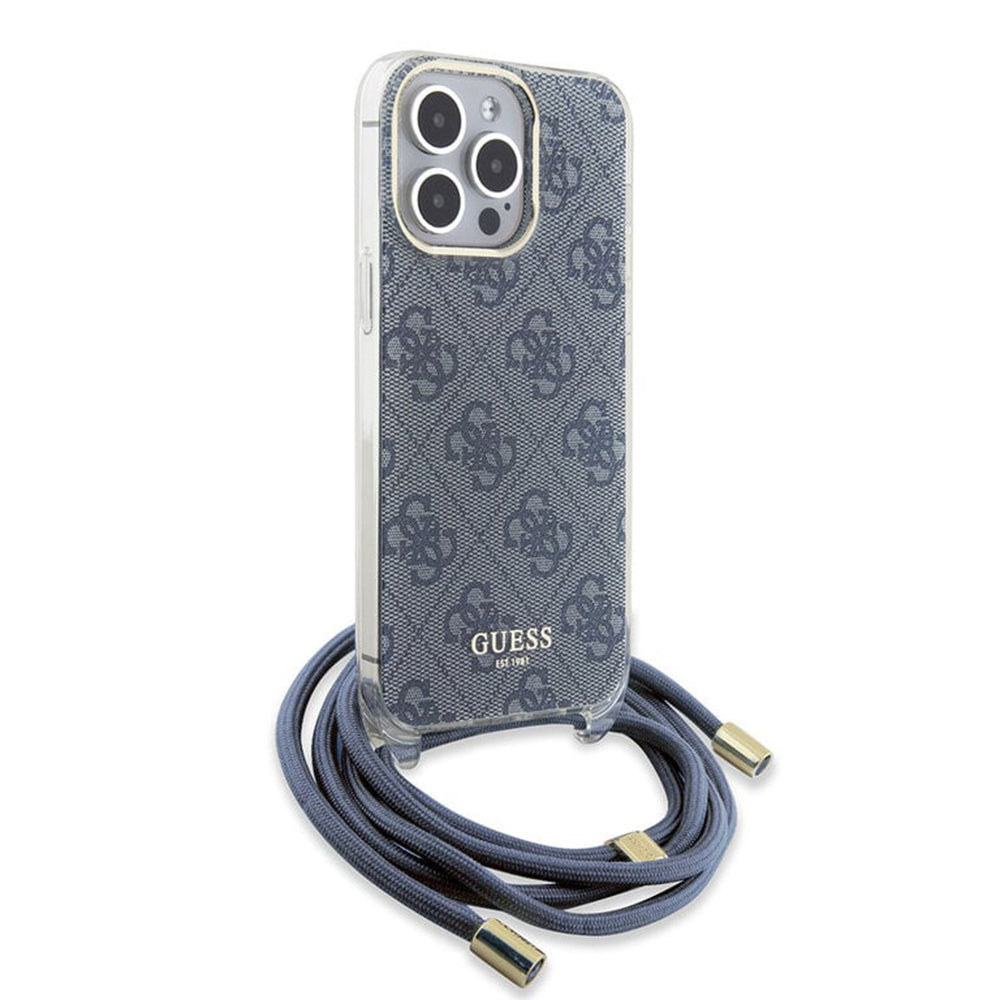 Case for Apple iPhone 15 Pro, Guess, Crossbody Cord 4G Print, Blue
