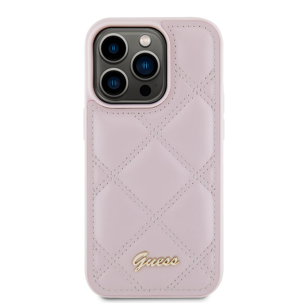 Tok a Apple iPhone 15 Pro-hoz, Guess, Steppelt Fém Logó, Rózsaszín