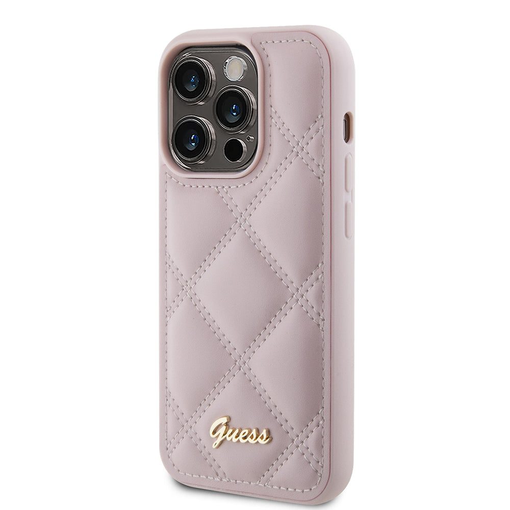 Tok a Apple iPhone 15 Pro-hoz, Guess, Steppelt Fém Logó, Rózsaszín