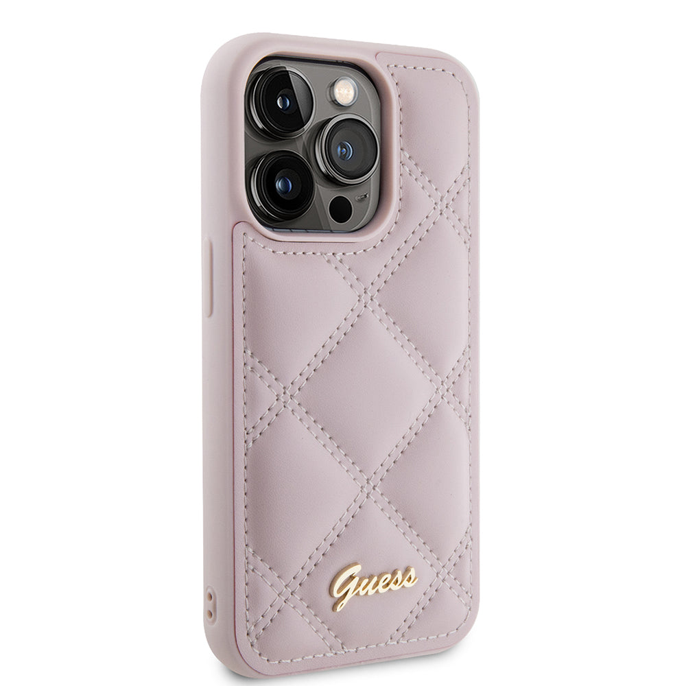 Tok a Apple iPhone 15 Pro-hoz, Guess, Steppelt Fém Logó, Rózsaszín