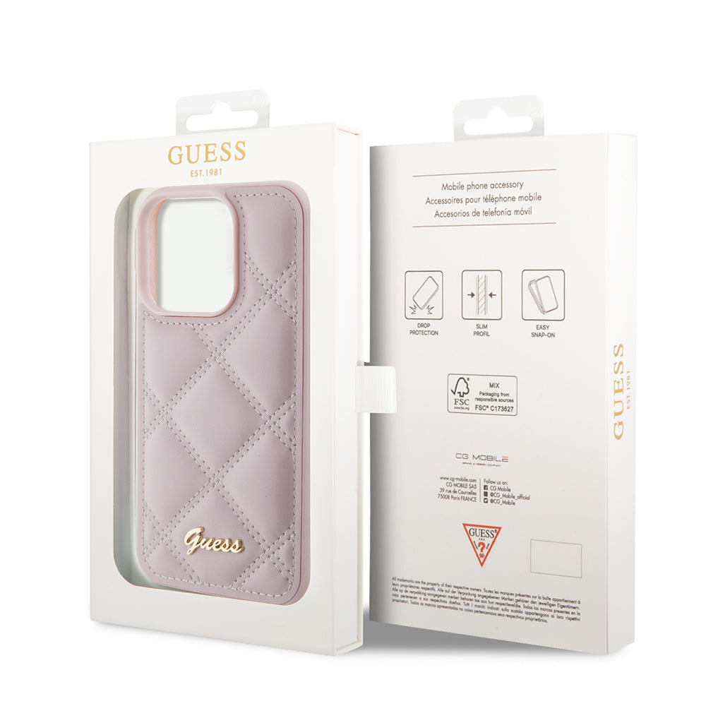 Tok a Apple iPhone 15 Pro-hoz, Guess, Steppelt Fém Logó, Rózsaszín
