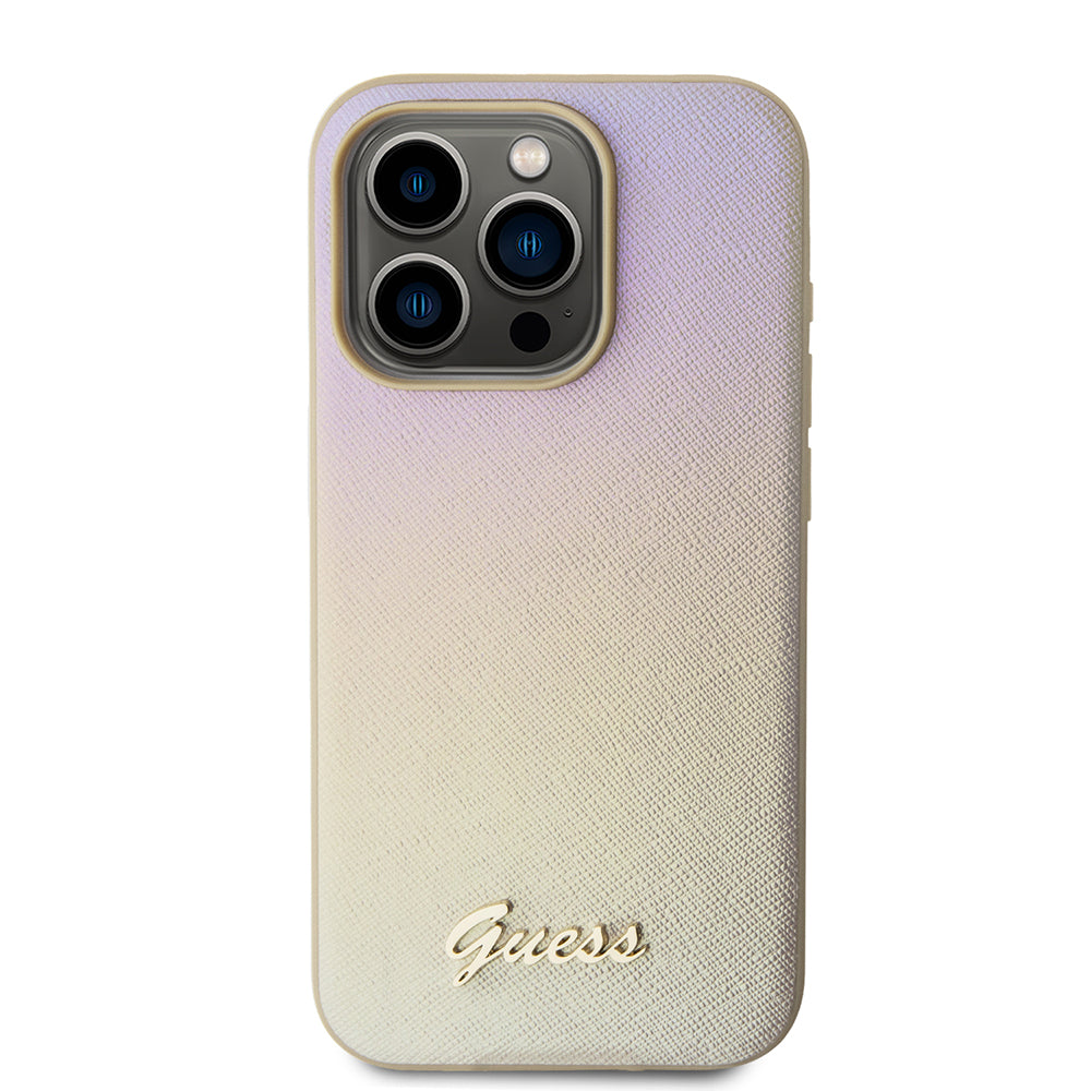 Tok Apple iPhone 15 Pro-hoz, Guess, Saffiano Iridescent Script, Arany