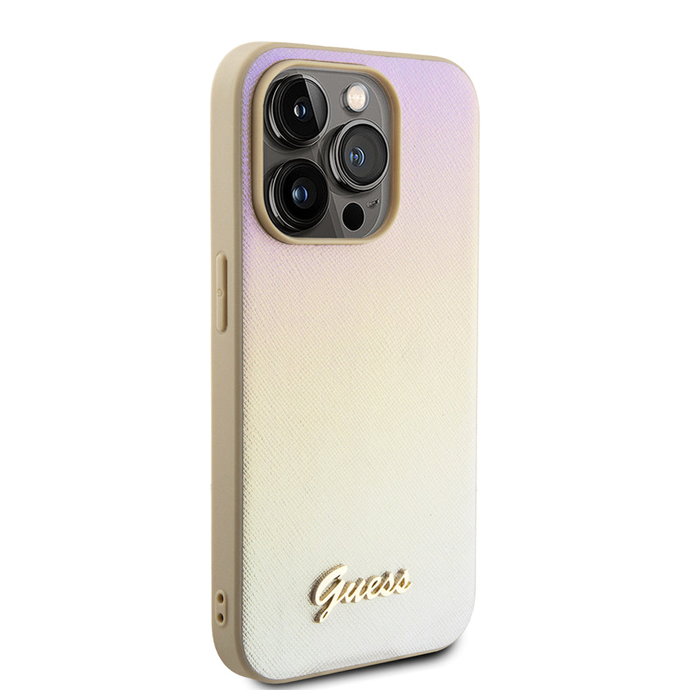 Tok Apple iPhone 15 Pro-hoz, Guess, Saffiano Iridescent Script, Arany
