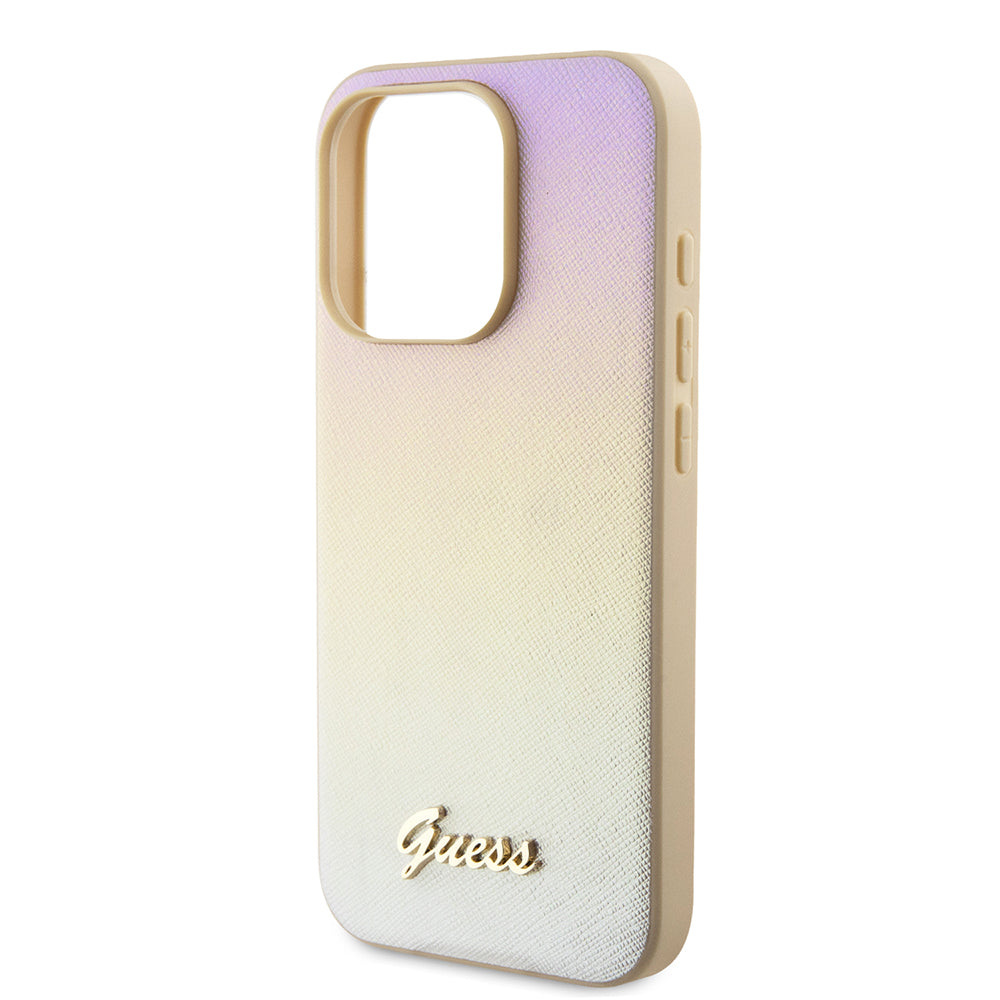 Tok Apple iPhone 15 Pro-hoz, Guess, Saffiano Iridescent Script, Arany