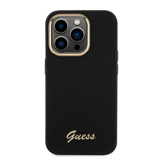 Tok a Apple iPhone 15 Pro-hoz, Guess, Script Metal Logo & Frame, Fekete