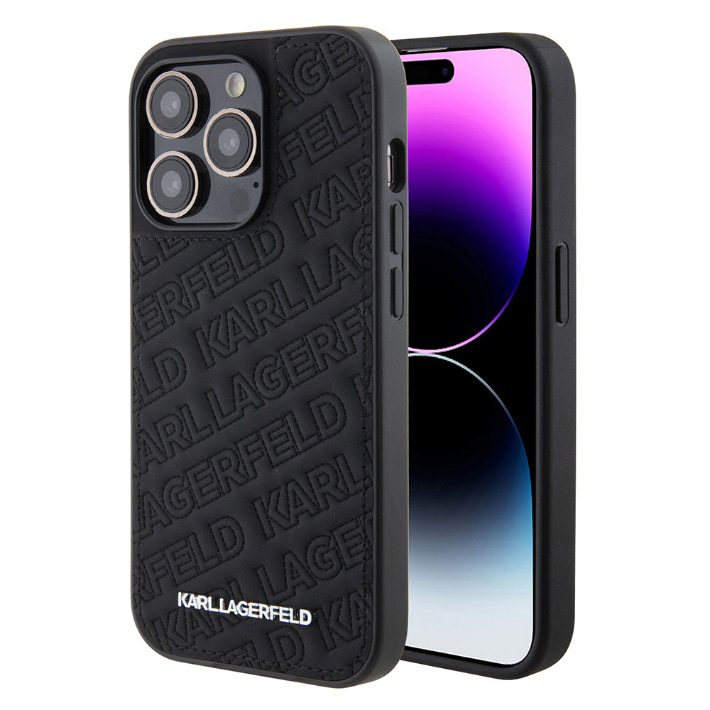 Tok Apple iPhone 15 Pro-hoz, Karl Lagerfeld, Diagonal Quilted K mintás, Fekete