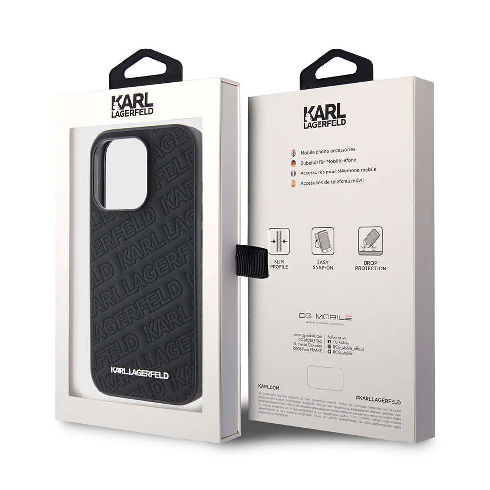 Tok Apple iPhone 15 Pro-hoz, Karl Lagerfeld, Diagonal Quilted K mintás, Fekete