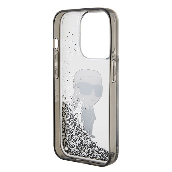 Tok Apple iPhone 15 Pro-hoz, Karl Lagerfeld, Liquid Glitter Ikonik Karl, Átlátszó