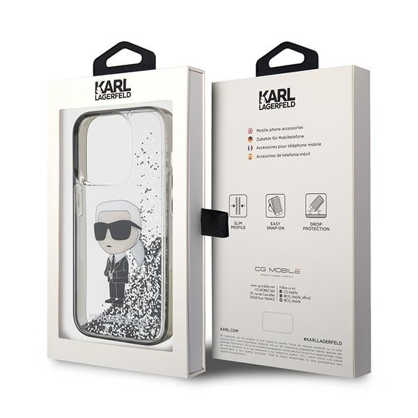 Tok Apple iPhone 15 Pro-hoz, Karl Lagerfeld, Liquid Glitter Ikonik Karl, Átlátszó