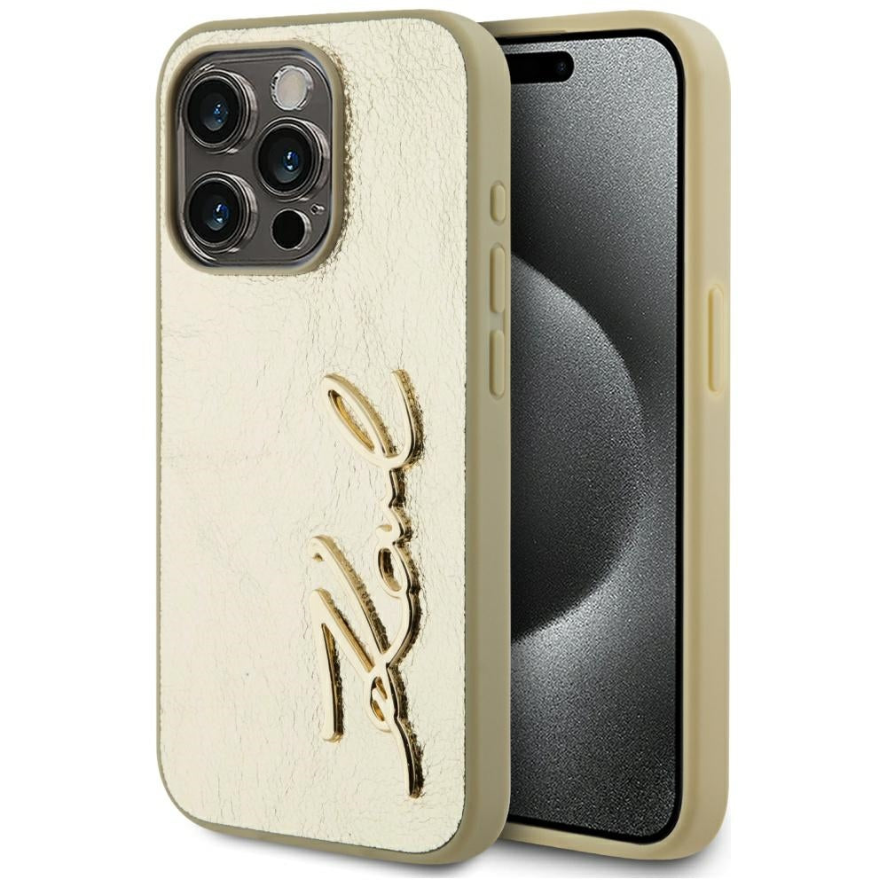 Tok Apple iPhone 15 Pro-hoz, Karl Lagerfeld, Metal Signature, Arany