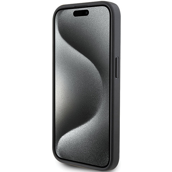 Tok Apple iPhone 15 Pro-hoz, Karl Lagerfeld, Saffiano kártyatartós fém Karl & Choupette, Fekete