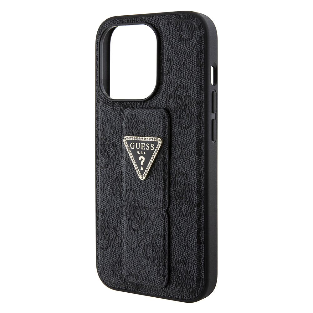 Tok Apple iPhone 15 Pro Max-hoz, Guess, Grip Stand 4G Triangle Strass, Fekete