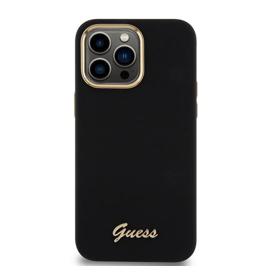 Tok a Apple iPhone 15 Pro Max-hoz, Guess, Script Metal Logo & Frame, Fekete