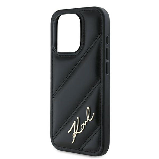 Tok a Apple iPhone 15 Pro Max-hoz, Karl Lagerfeld, Diagonal Quilted Script, Fekete