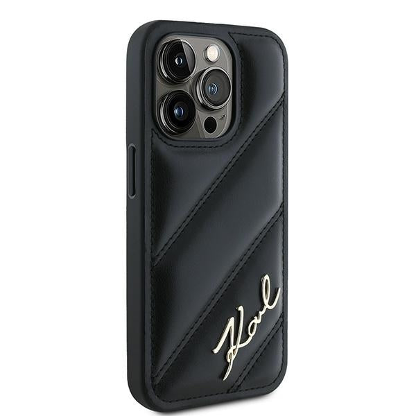 Tok a Apple iPhone 15 Pro Max-hoz, Karl Lagerfeld, Diagonal Quilted Script, Fekete