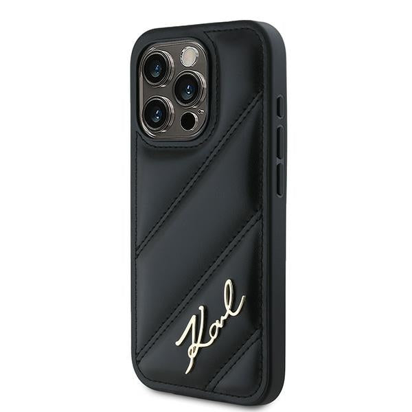Tok a Apple iPhone 15 Pro Max-hoz, Karl Lagerfeld, Diagonal Quilted Script, Fekete