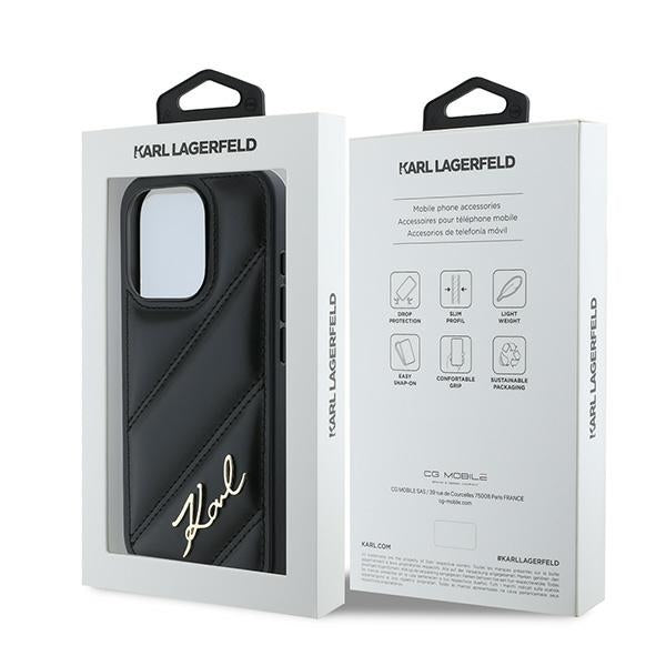 Tok a Apple iPhone 15 Pro Max-hoz, Karl Lagerfeld, Diagonal Quilted Script, Fekete