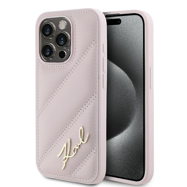 Tok Apple iPhone 15 Pro Max-hoz, Karl Lagerfeld, Diagonal Quilted Script, Rózsaszín