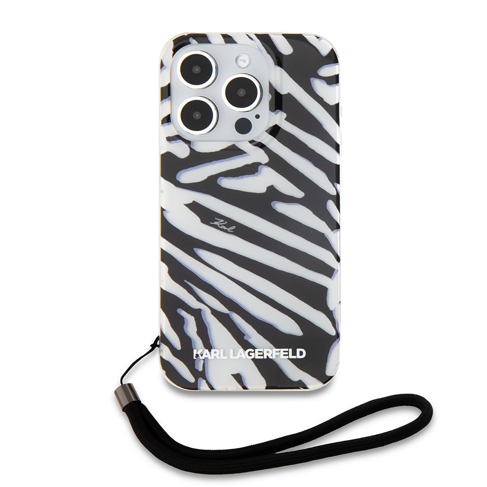 Tok a Apple iPhone 15 Pro Max-hoz, Karl Lagerfeld, IML Luxury Zebra mintás, pántos, fekete