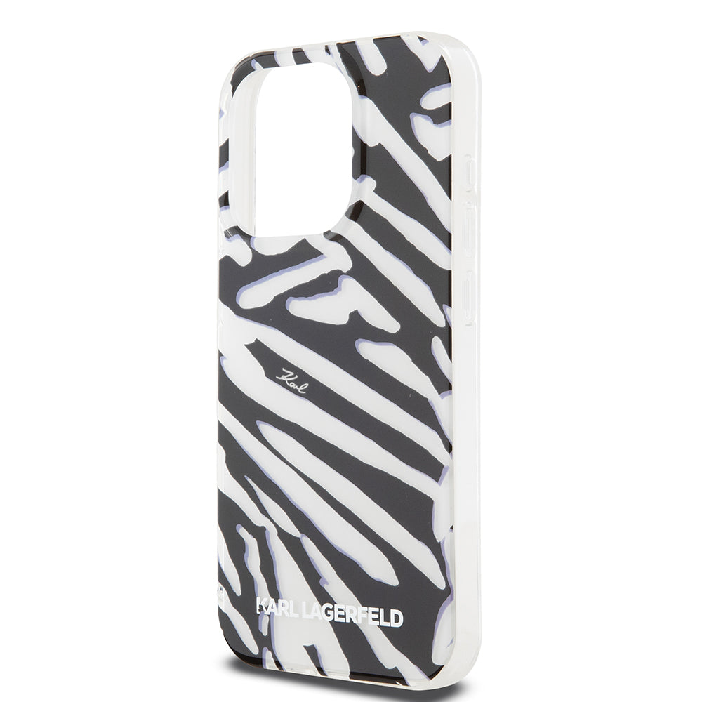 Tok a Apple iPhone 15 Pro Max-hoz, Karl Lagerfeld, IML Luxury Zebra mintás, pántos, fekete