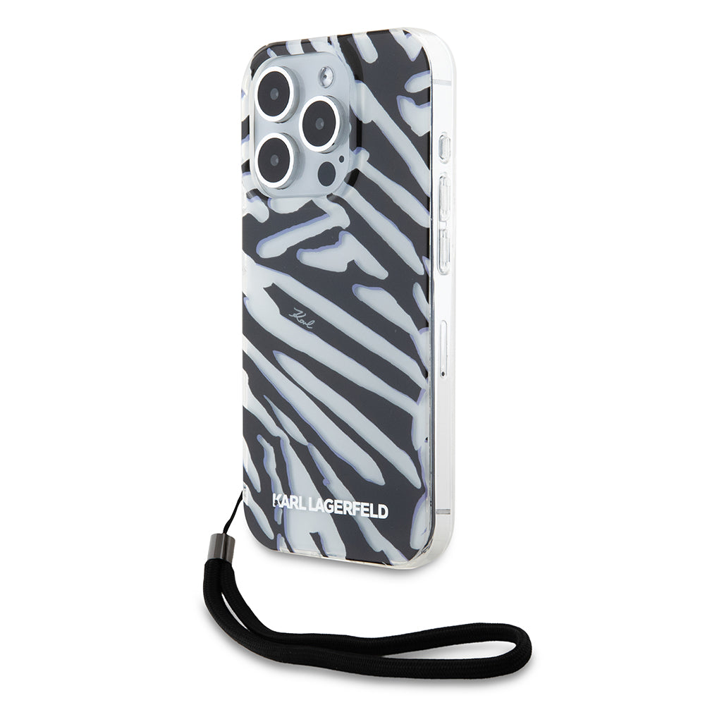 Tok a Apple iPhone 15 Pro Max-hoz, Karl Lagerfeld, IML Luxury Zebra mintás, pántos, fekete