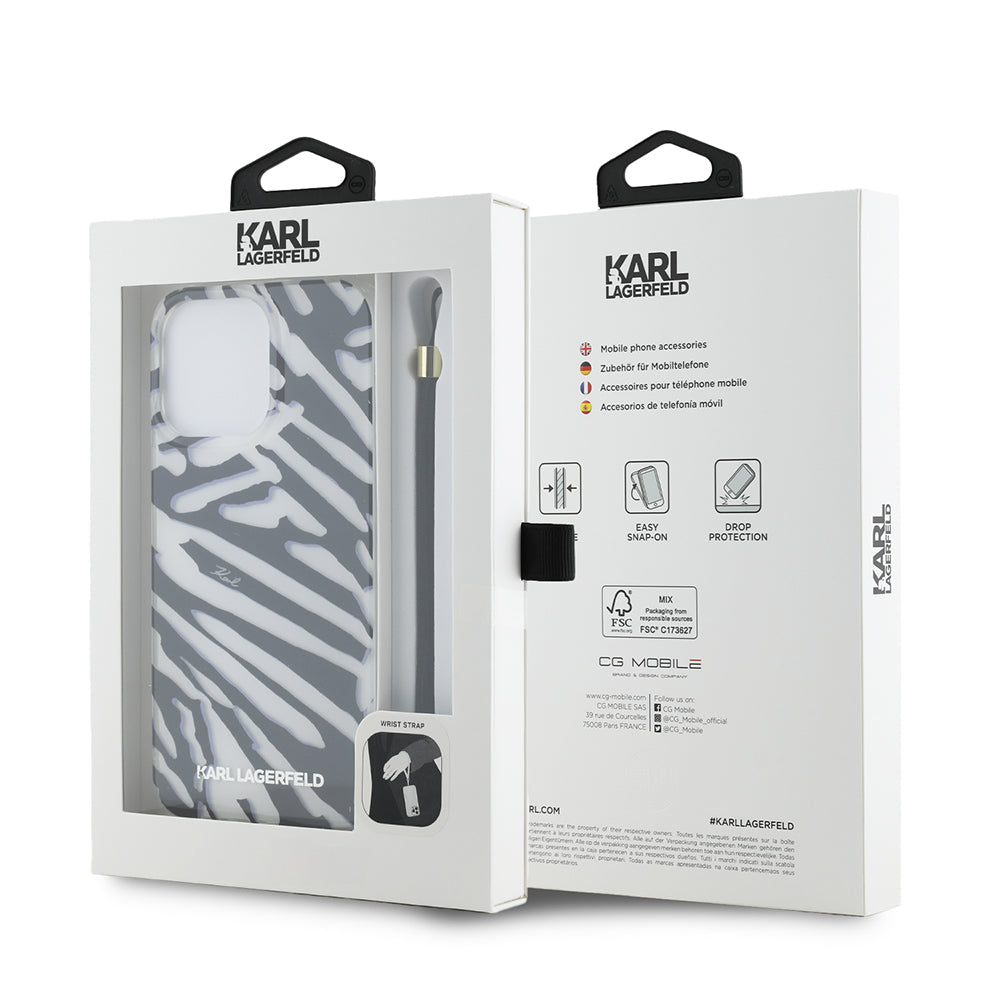Tok a Apple iPhone 15 Pro Max-hoz, Karl Lagerfeld, IML Luxury Zebra mintás, pántos, fekete