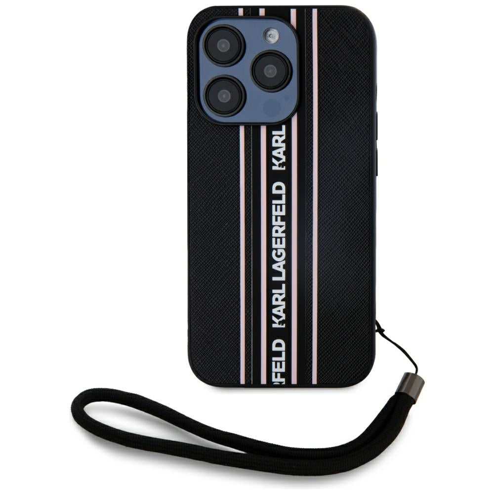 Tok Apple iPhone 15 Pro Max-hoz, Karl Lagerfeld, Saffiano Athleisure Stripes with Strap, Rózsaszín