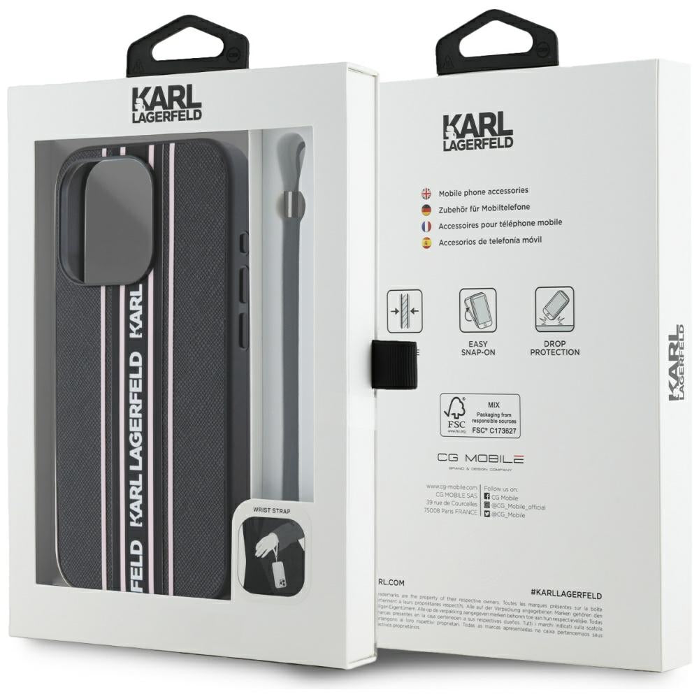 Tok Apple iPhone 15 Pro Max-hoz, Karl Lagerfeld, Saffiano Athleisure Stripes with Strap, Rózsaszín