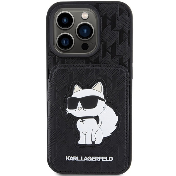 Tok Apple iPhone 15 Pro Max-hoz, Karl Lagerfeld, Saffiano Cardslots and Stand Monogram Choupette, Fekete