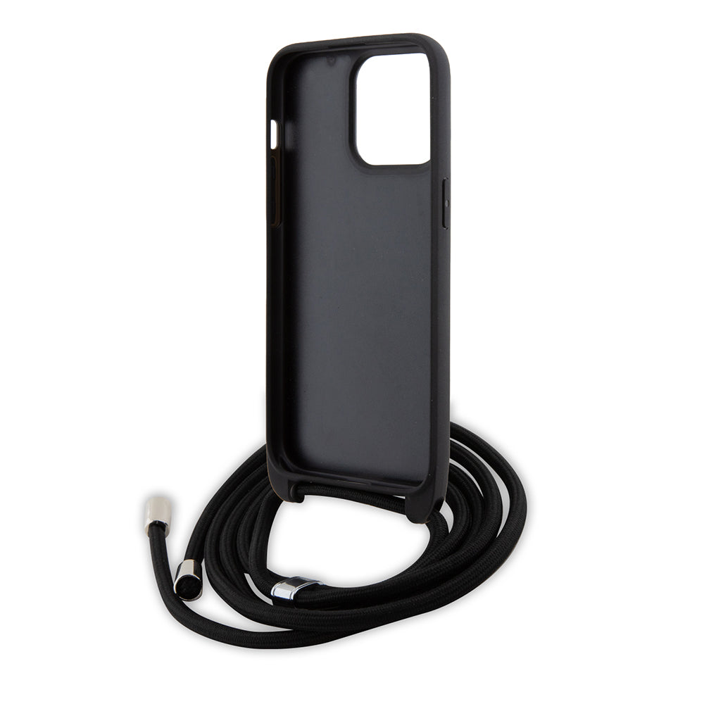 Case for Apple iPhone 15 Pro Max, Karl Lagerfeld, Saffiano Crossbody Monogram Metal Pin Karl, Black