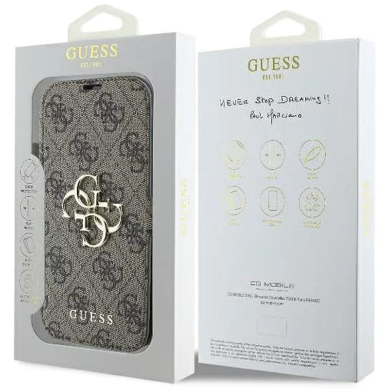 Case for Apple iPhone 16, Guess, 4G Book, Brown